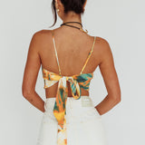 Show Me Love Cowl Neck Tied Back Crop Top Tie-Dye Yellow