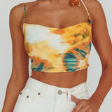 Show Me Love Cowl Neck Tied Back Crop Top Tie-Dye Yellow