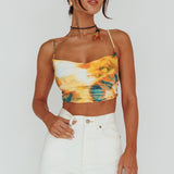 Show Me Love Cowl Neck Tied Back Crop Top Tie-Dye Yellow