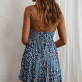 Dote On Me Frill Trim Strappy Back Dress Flower Print Navy