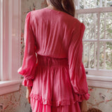 Anthea Bow-Tie Front Layered Frill Dress Hot Pink