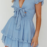 Anthea Bow-Tie Short Sleeve Frill Dress Cerulean