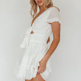 Anthea Bow-Tie Short Sleeve Frill Dress White