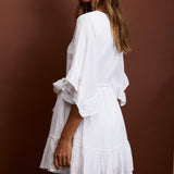 Joni Batwing Sleeve Waist Tie Dress Ruffle White