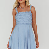 Illia Frill Trim Textured Dress Blue