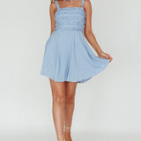 Illia Frill Trim Textured Dress Blue