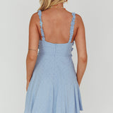 Illia Frill Trim Textured Dress Blue