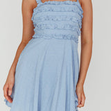 Illia Frill Trim Textured Dress Blue