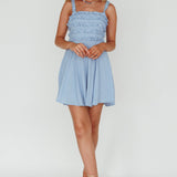 Illia Frill Trim Textured Dress Blue