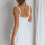Illia Frill Trim Textured Dress White