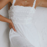 Illia Frill Trim Textured Dress White