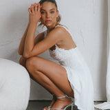 Illia Frill Trim Textured Dress White