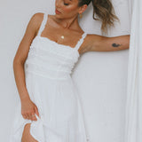 Illia Frill Trim Textured Dress White