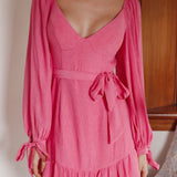 Make Memories Balloon Sleeve Molded Bust Dress Hot Pink