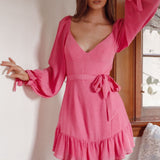Make Memories Balloon Sleeve Molded Bust Dress Hot Pink