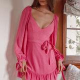 Make Memories Balloon Sleeve Molded Bust Dress Hot Pink