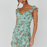 Make Memories Frill Strap Mini Dress Floral Mint