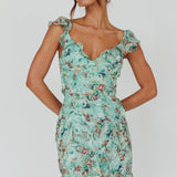 Make Memories Frill Strap Mini Dress Floral Mint