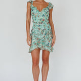 Make Memories Frill Strap Mini Dress Floral Mint