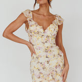 Make Memories Frill Strap Mini Dress Floral Yellow