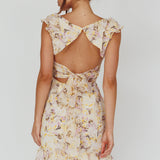 Make Memories Frill Strap Mini Dress Floral Yellow