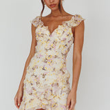 Make Memories Frill Strap Mini Dress Floral Yellow