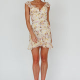 Make Memories Frill Strap Mini Dress Floral Yellow