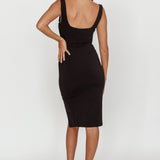 Arabella Ruched Wide Strap Front Knee Length Dress Black