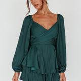 It's Complicated Long Sleeve Flounce Romper Forest Green