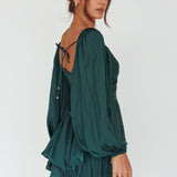 It's Complicated Long Sleeve Flounce Romper Forest Green