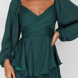 It's Complicated Long Sleeve Flounce Romper Forest Green