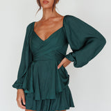 It's Complicated Long Sleeve Flounce Romper Forest Green