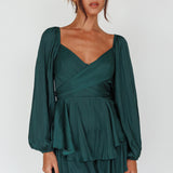 It's Complicated Long Sleeve Flounce Romper Forest Green