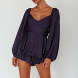 It's Complicated Long Sleeve Flounce Romper Navy
