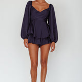 It's Complicated Long Sleeve Flounce Romper Navy