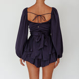 It's Complicated Long Sleeve Flounce Romper Navy