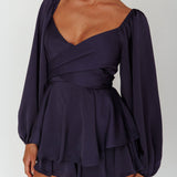 It's Complicated Long Sleeve Flounce Romper Navy