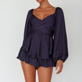 It's Complicated Long Sleeve Flounce Romper Navy