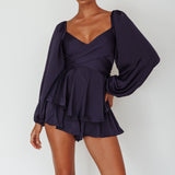 It's Complicated Long Sleeve Flounce Romper Navy
