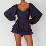 It's Complicated Long Sleeve Flounce Romper Navy