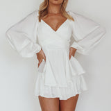 It's Complicated Long Sleeve Flounce Romper White