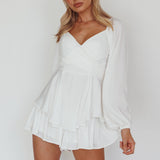 It's Complicated Long Sleeve Flounce Romper White