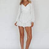 It's Complicated Long Sleeve Flounce Romper White