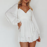 It's Complicated Long Sleeve Flounce Romper White