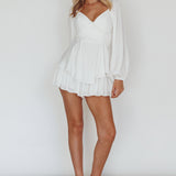 It's Complicated Long Sleeve Flounce Romper White