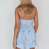 It's Complicated Crossover Bodice Flounce Romper Steel Blue