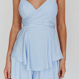 It's Complicated Crossover Bodice Flounce Romper Steel Blue