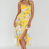Suki Front Split Midi Dress Lily Mustard