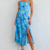 Suki Front Split Midi Dress Lily Blue