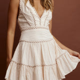 Charis Braided Trim Mini Dress Textured Beige